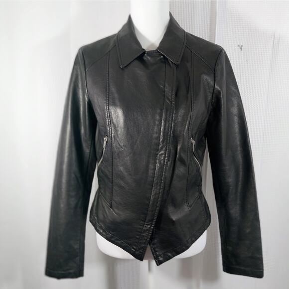 LINEA! RICH BLACK GENUINE LEATHER & KNIT ZIPPER FRONT JACKET, BLAZER! SZ 18W - Picture 2 of 15